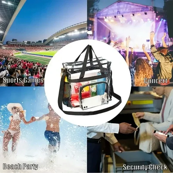 LARGE CLEAR TRANSPARENT TOTE WITH ADJUSTABLE STRAP HANDBAG-STADIUM APPROVED-NEW - Picture 3 of 6